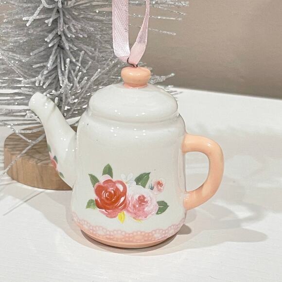 Kurt Adler Boho Chic Floral Teatime Teapot Tra Pot  Ornament - Picture 2 of 8